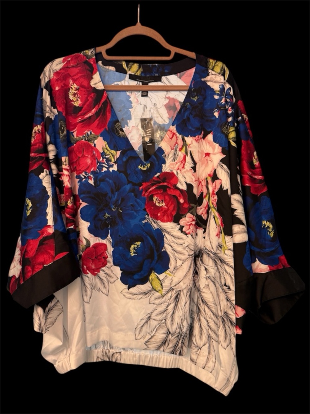 White House Black Market Floral V-Neck Tunic in Red, Blue & White